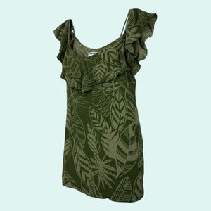 Old Navy Women's Green Leaf Print Ruffle Cold Shoulder Top Size L